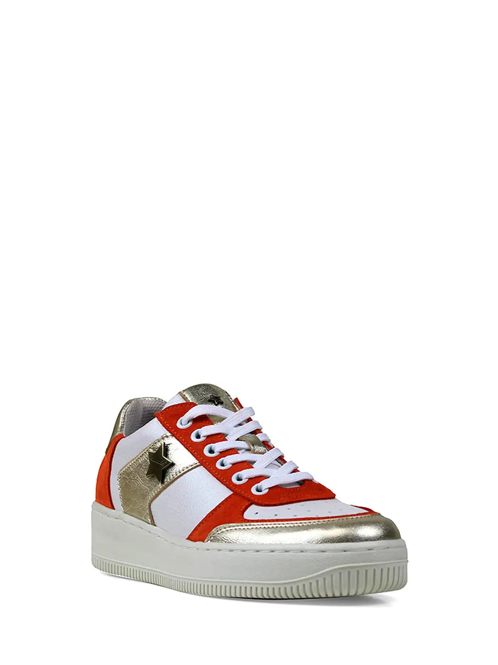 Orange and White Leather Trainers with Flat Sole