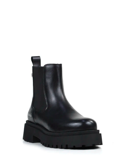 Black Leather Ankle Boot with Lug Sole