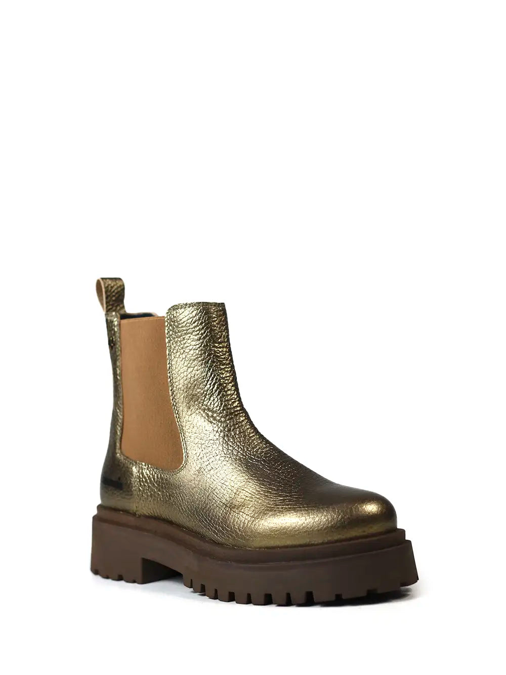 Bota em Pele Dourada e Sola Tratorada