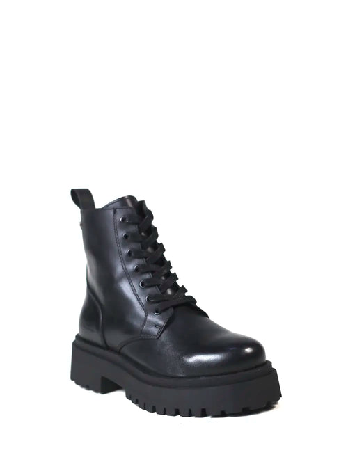 Black Leather Ankle Boot with Lug Sole