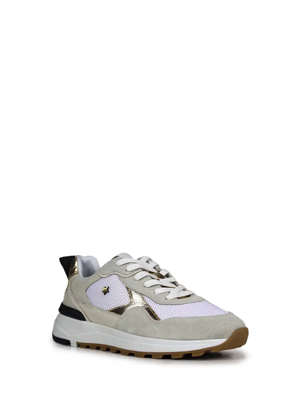 White Leather and Grey Suede Trainers