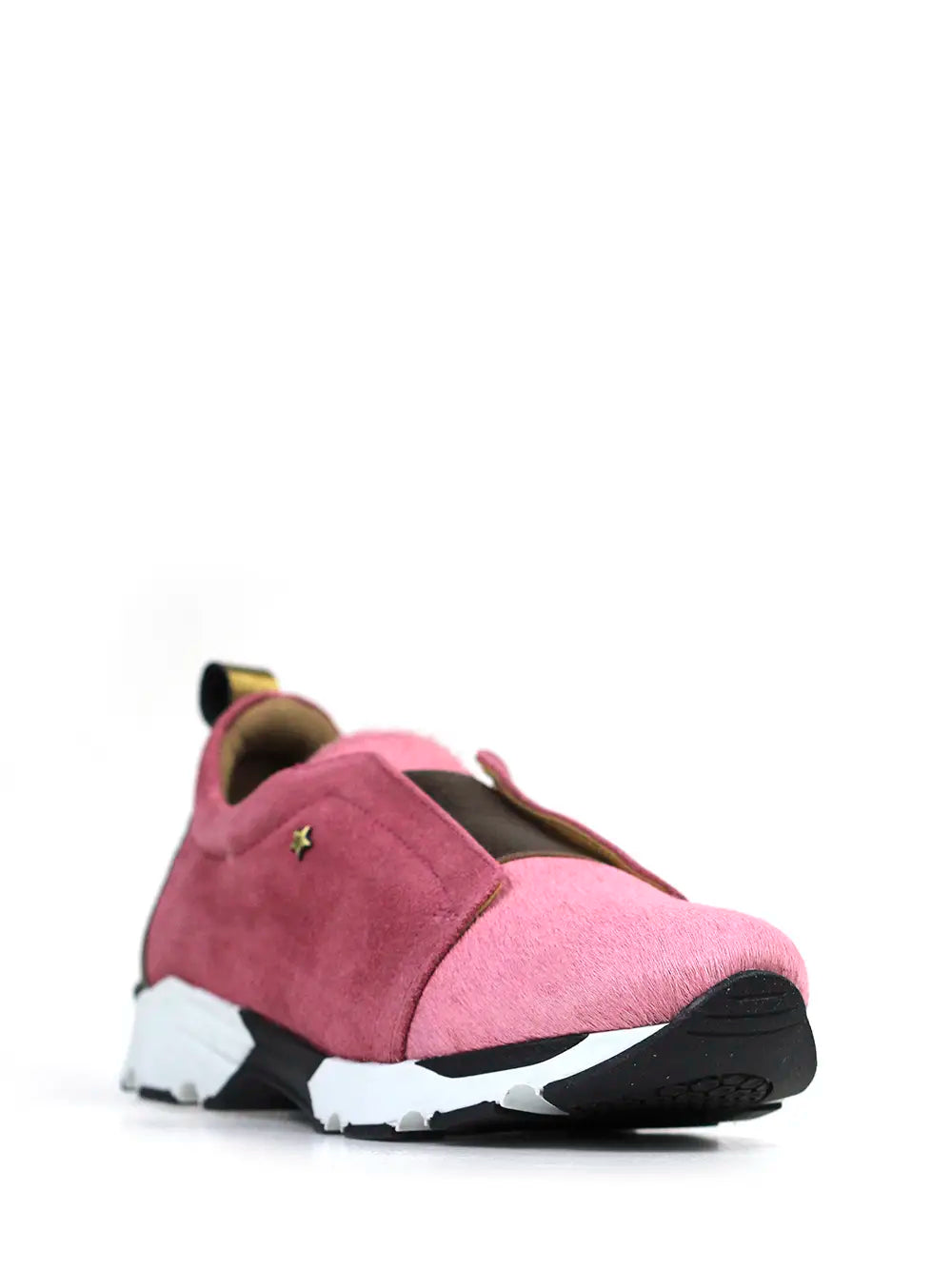 Pink Suede Trainers with Gold Metallic Elastic