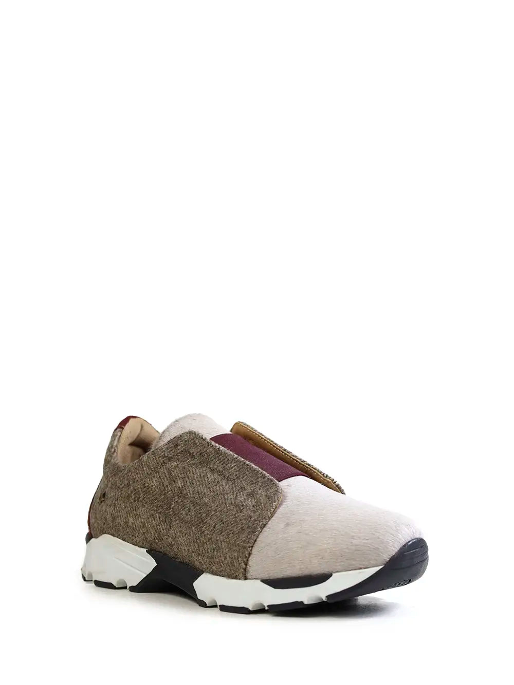 Beige Burel Trainers with White Fur