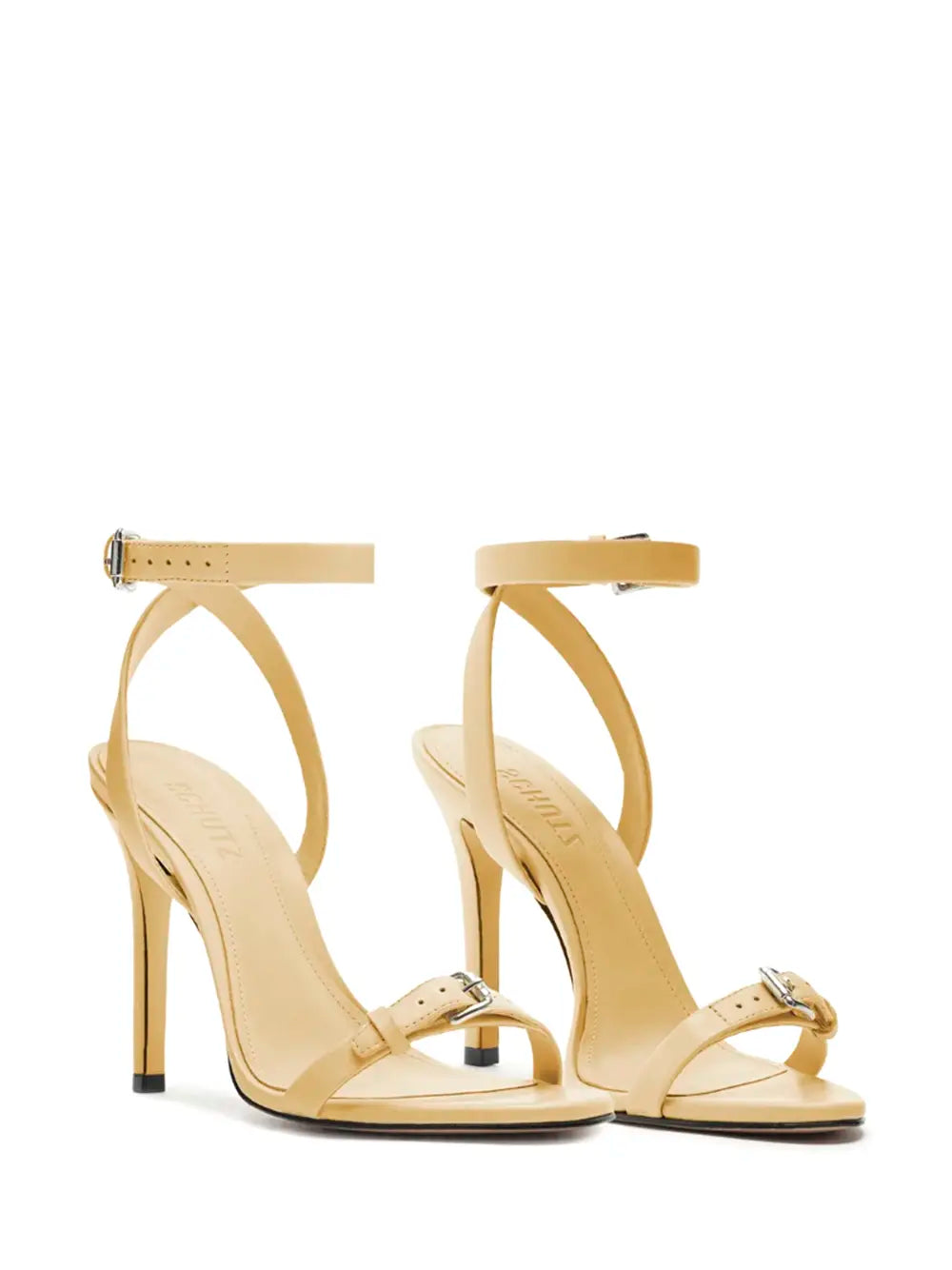 Sandália Schutz em Pele Beige e Tira com Fecho