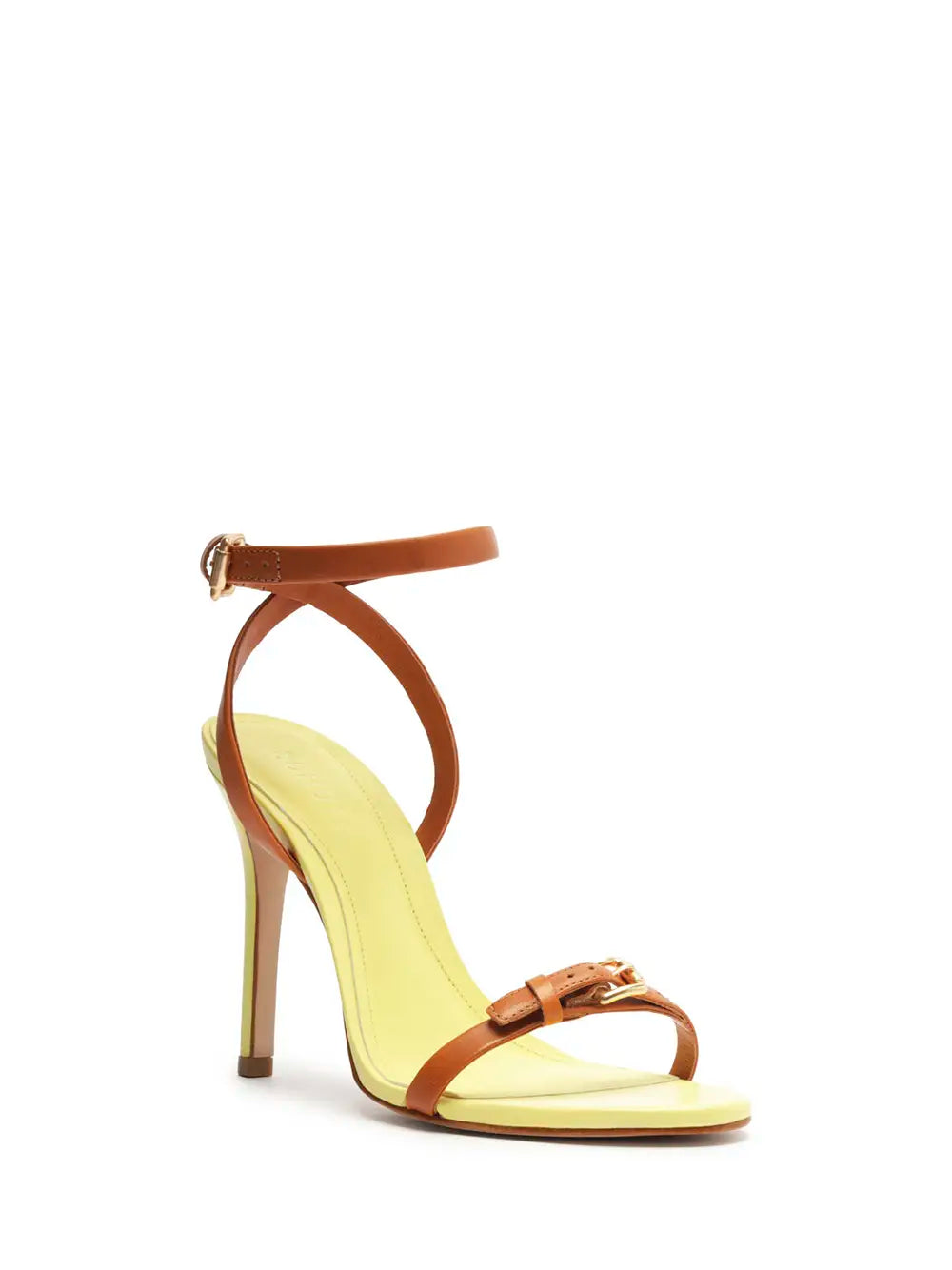 Schutz Yellow Leather and Camel Strap Sandal