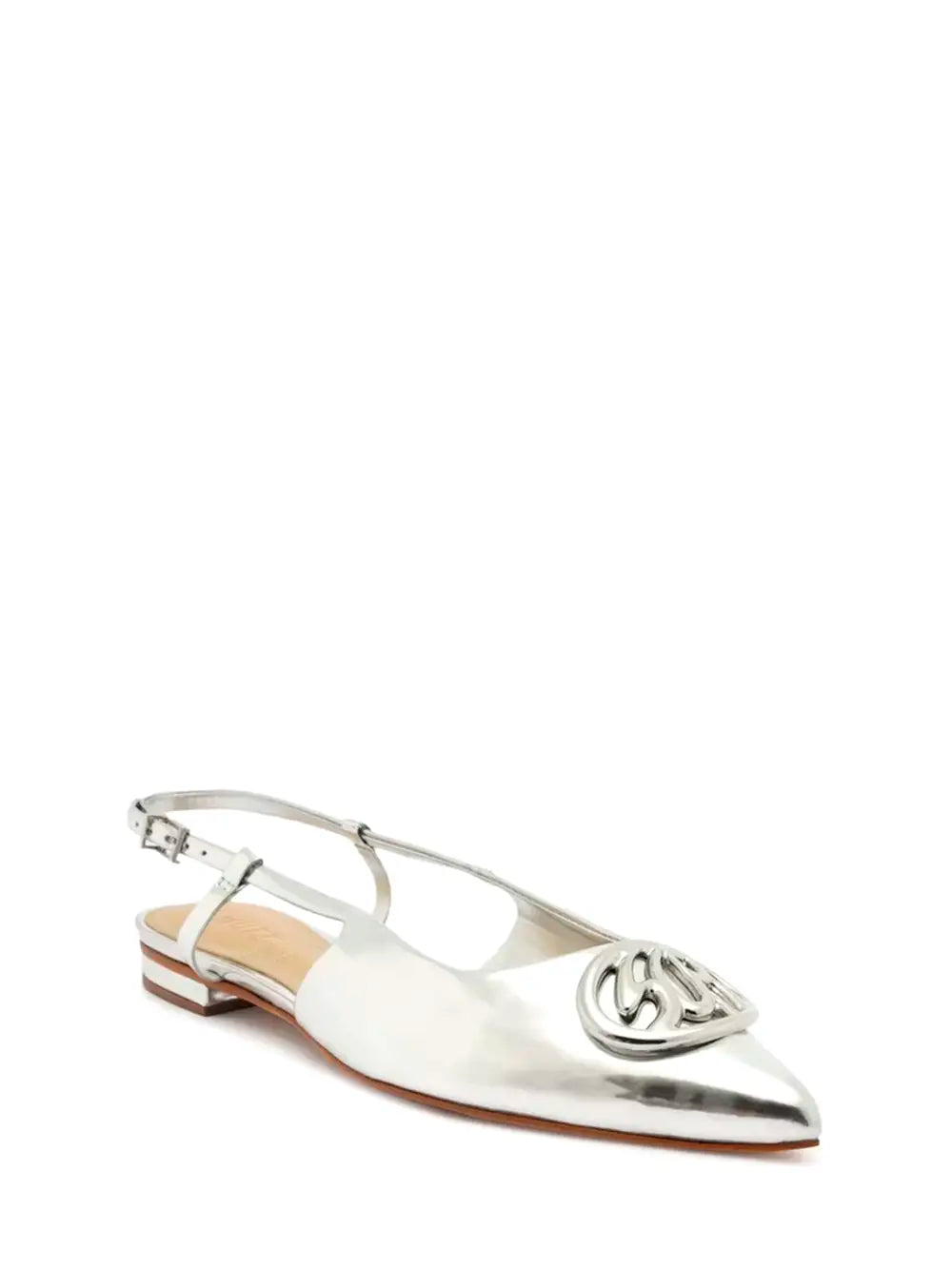 Schutz Leather Mule in Silver with Toe Detail