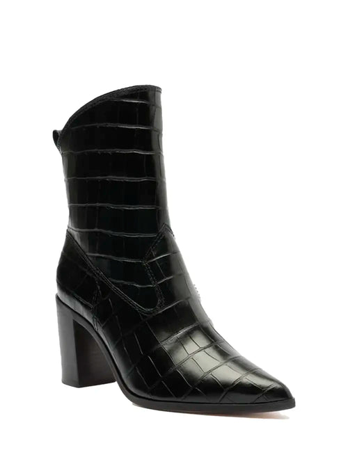 Schutz Black Leather and Croc-Effect Boot
