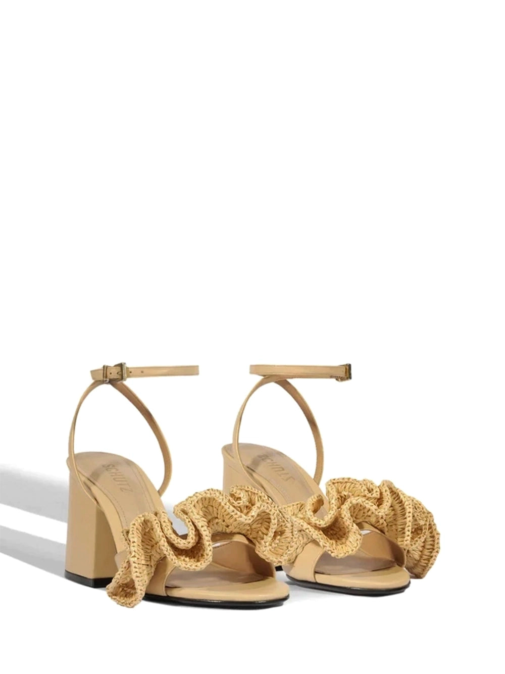 Beige Leather and Raffia Sandal