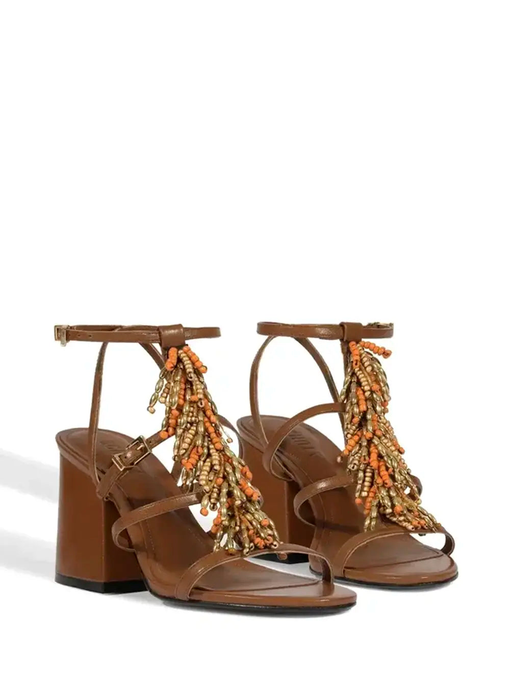 Schutz Brown Leather and Bead Sandals