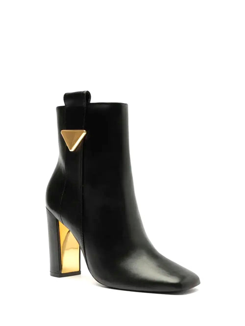 Schutz Black Leather Boot with Gold Detail