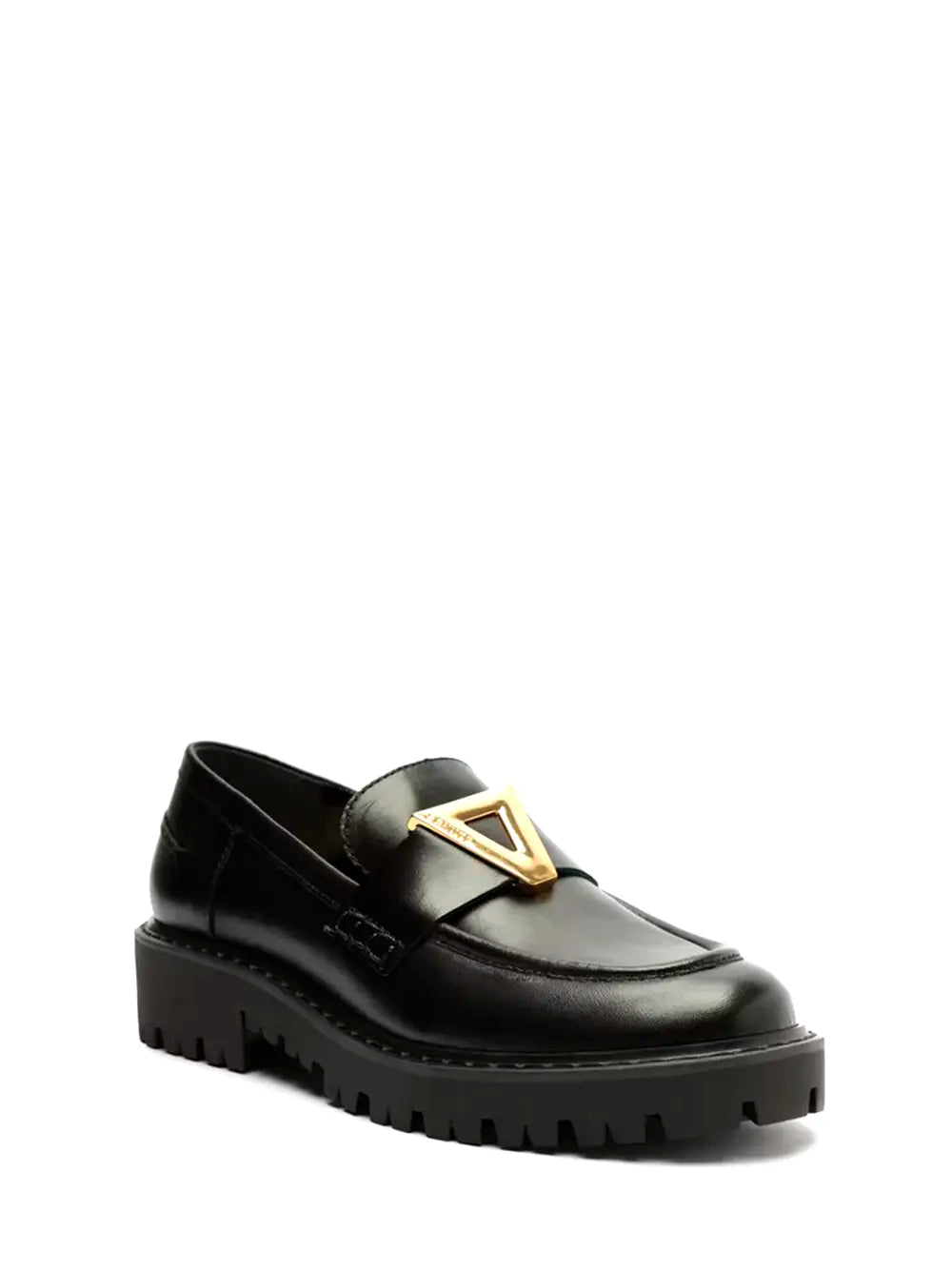 Black Schutz Leather Loafers with Gold Detail