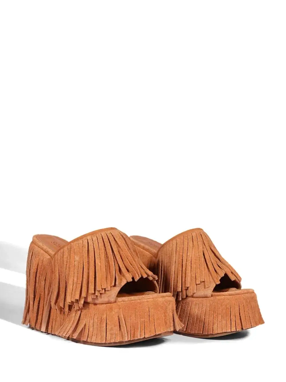 Sandália Schutz Plataforma em Camurça Camel com Franjas