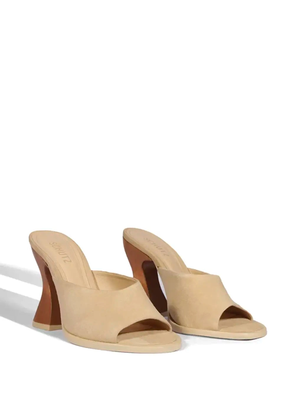 Sandália Schutz em Pele Beige e Salto de Madeira