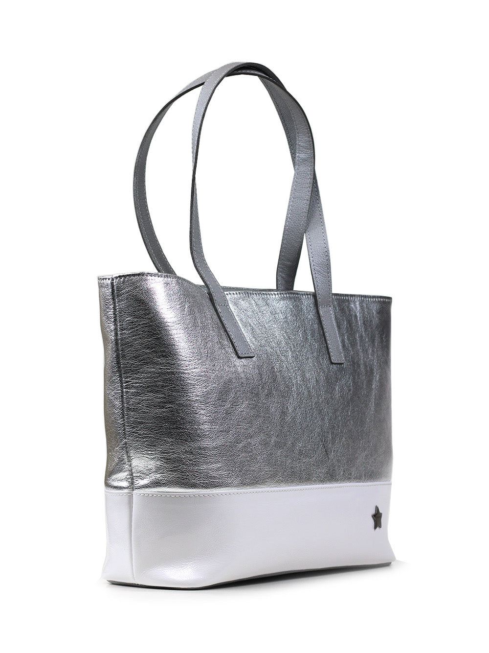 Mala Shopper em Pele Metalizada Prata