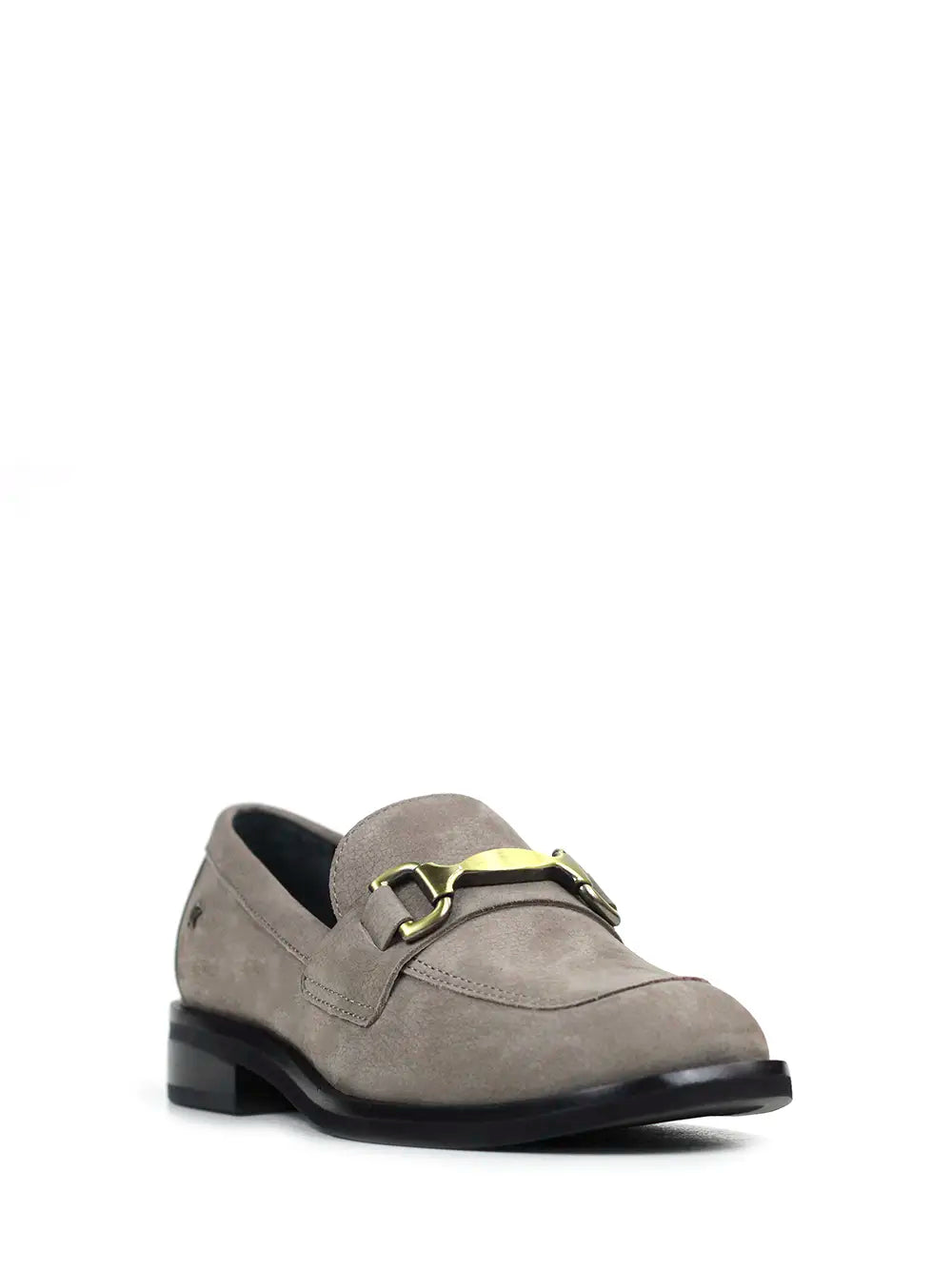 Grey Leather Loafers with Gold Detail