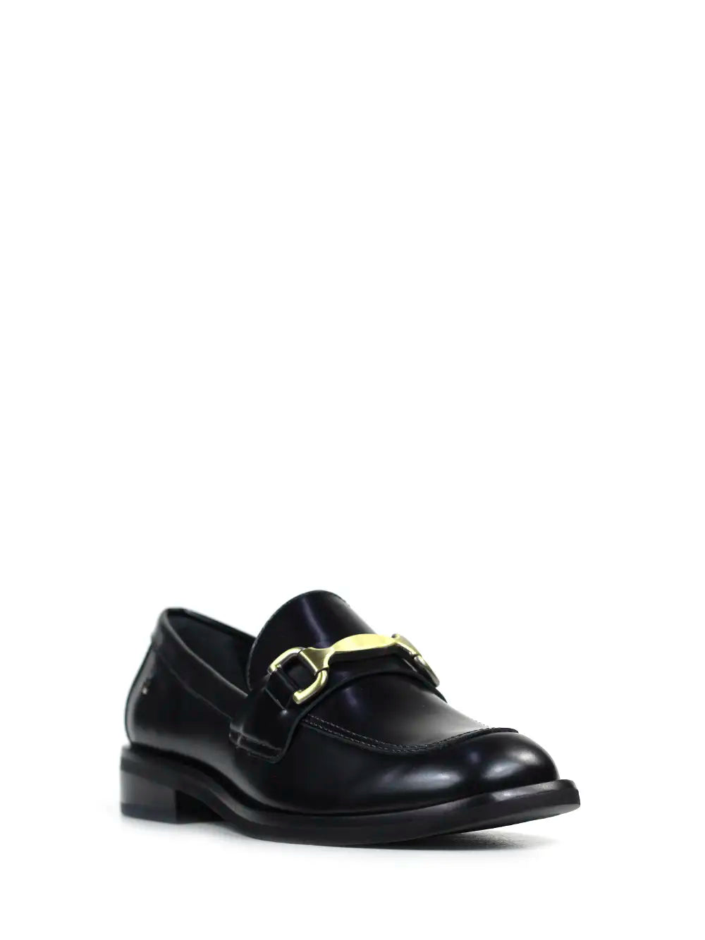 Black Leather Loafer with Gold Detail