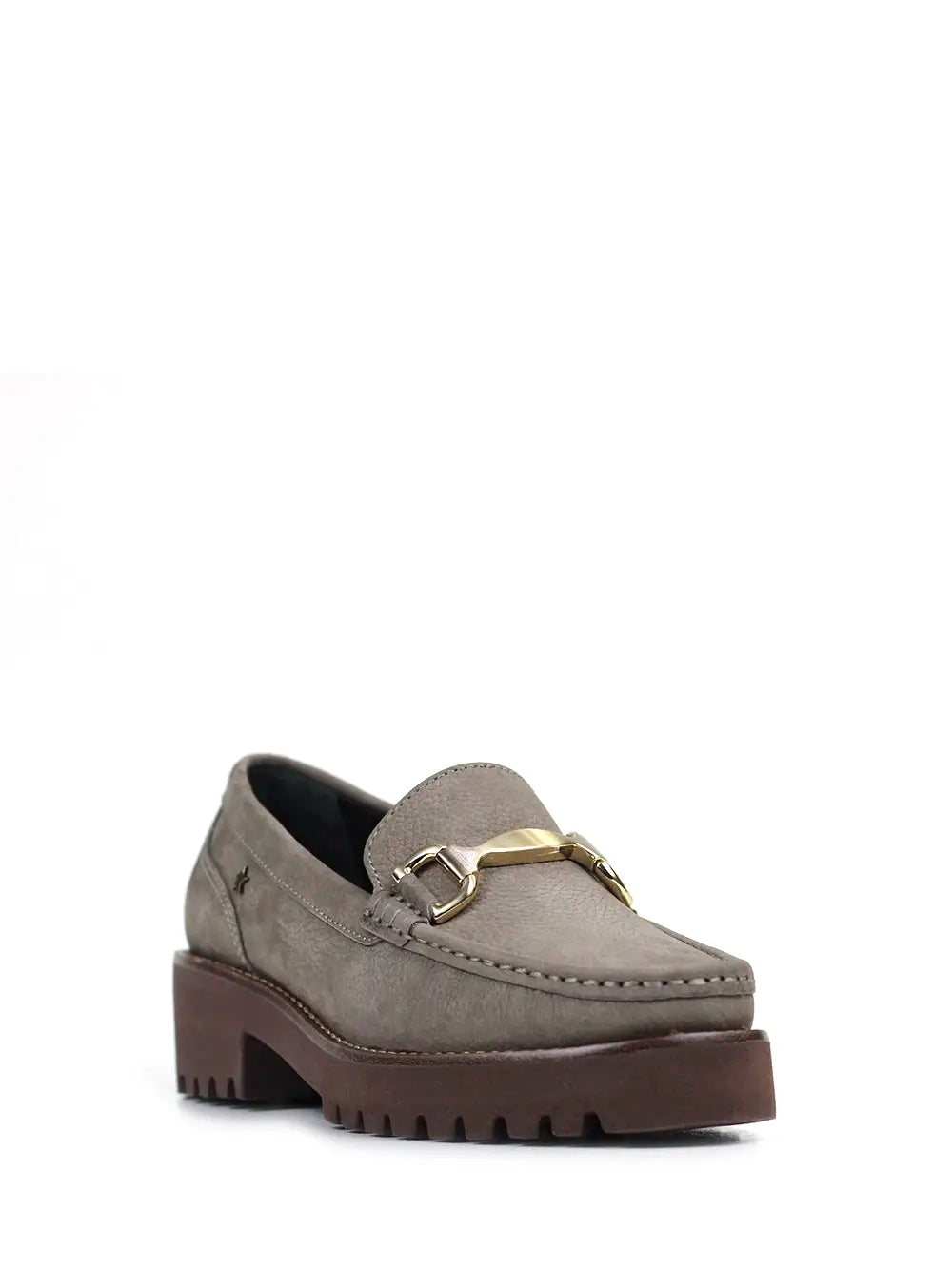 Grey Leather Loafers with Cleated Soles