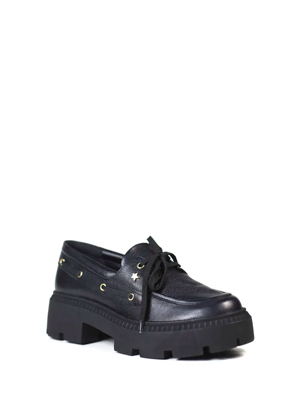 Black Leather Loafers with Bow