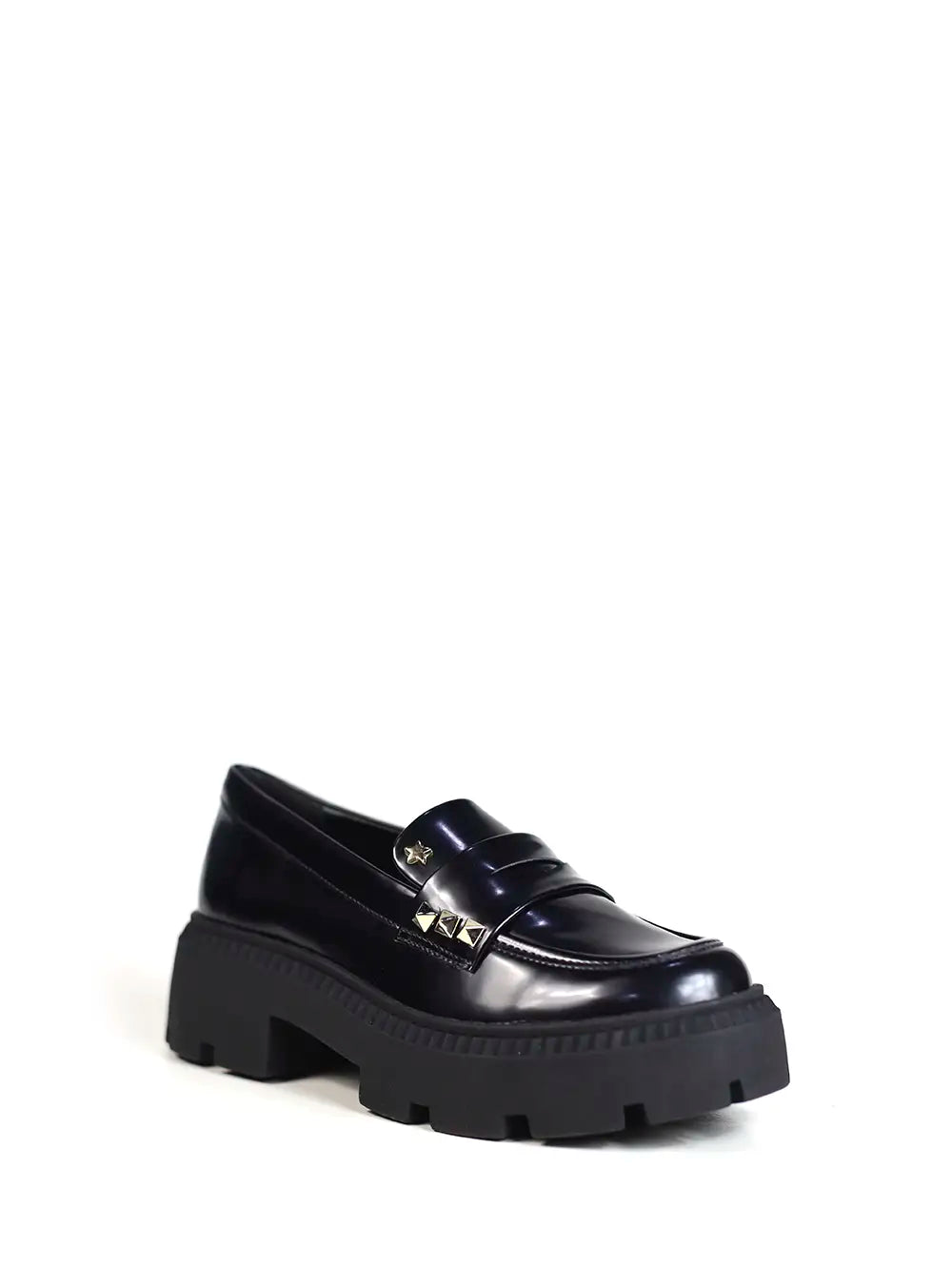 Black Leather Loafers with Spikes