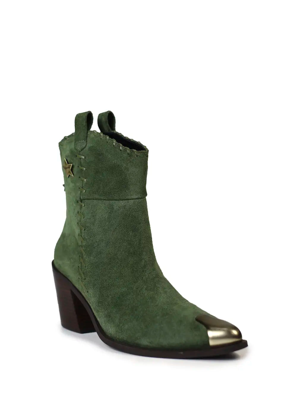 Bota em Camurça Verde e Metal na Biqueira
