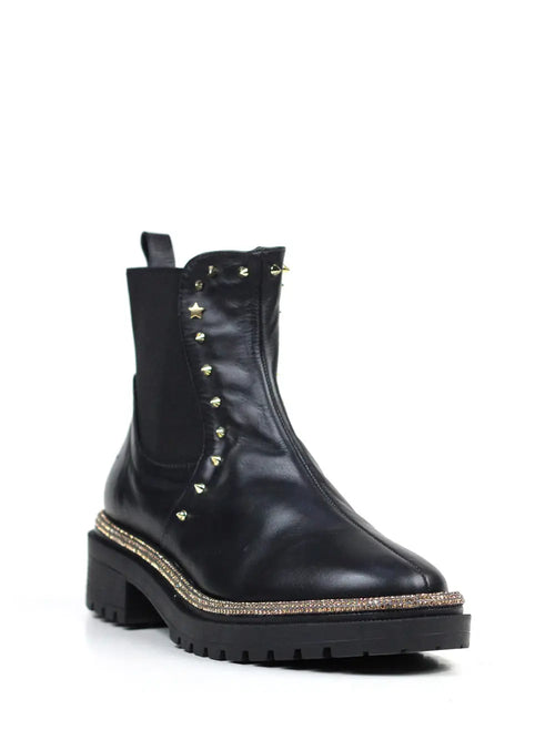 Black Leather Boots with Gold Details