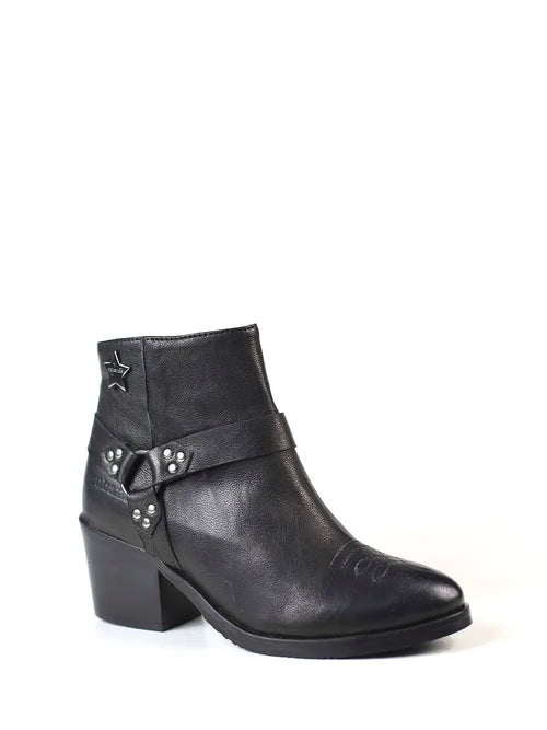 Black Leather Block Heel Boot