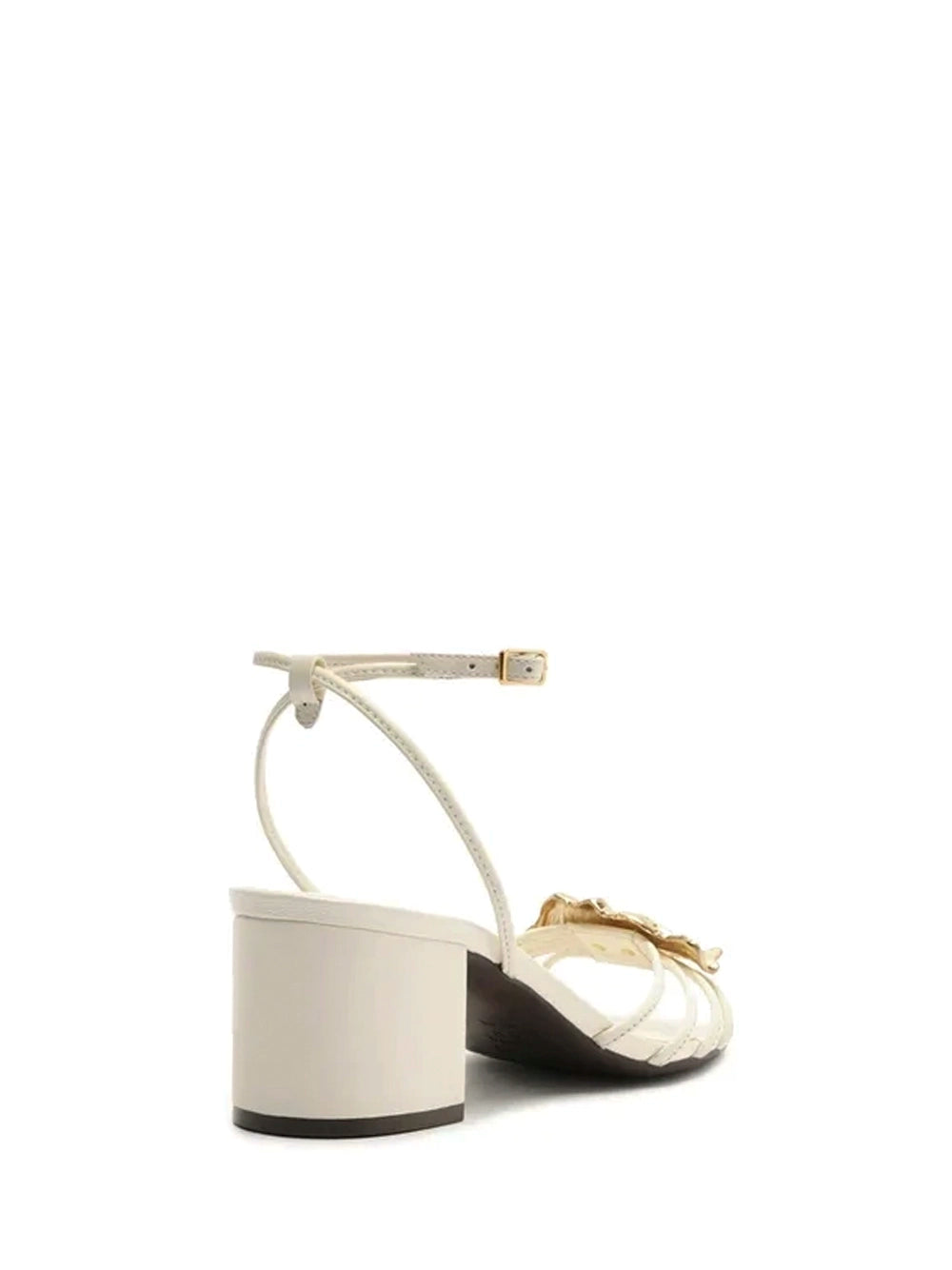 Off-White Leather and Metallic Leaf Sandal