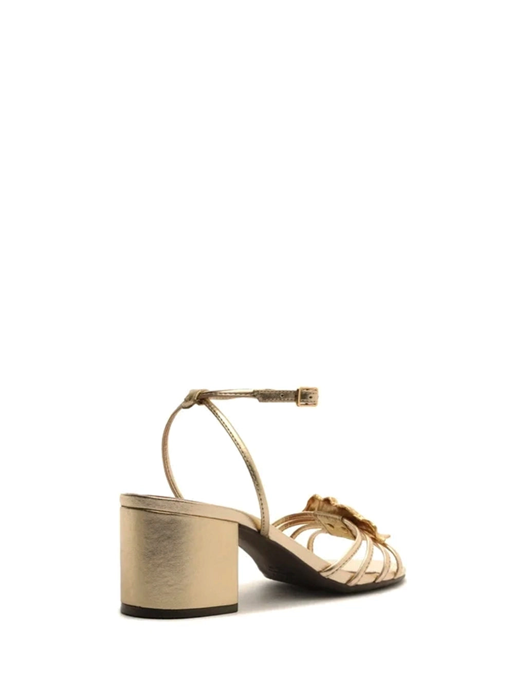 Gold Leather Sandal with Metal Leaf