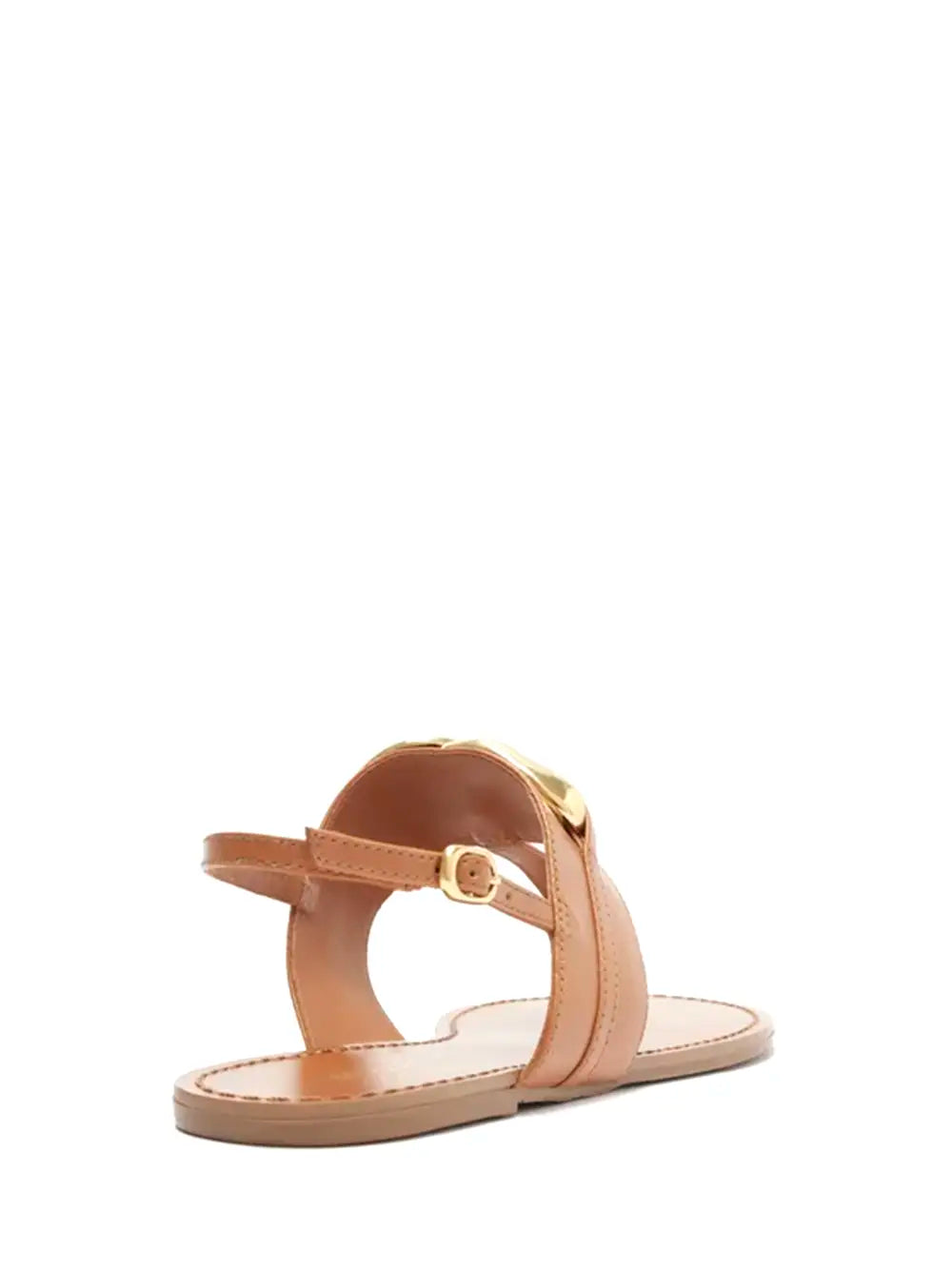 Sandália Arezzo em Pele Camel e Pormenor em Dourado
