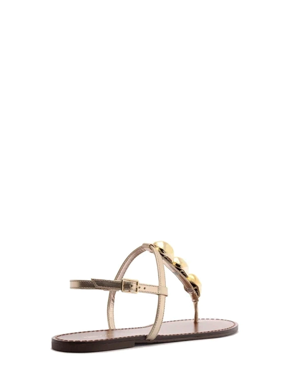 Gold Leather Flat Sandals with Organic Metal Details