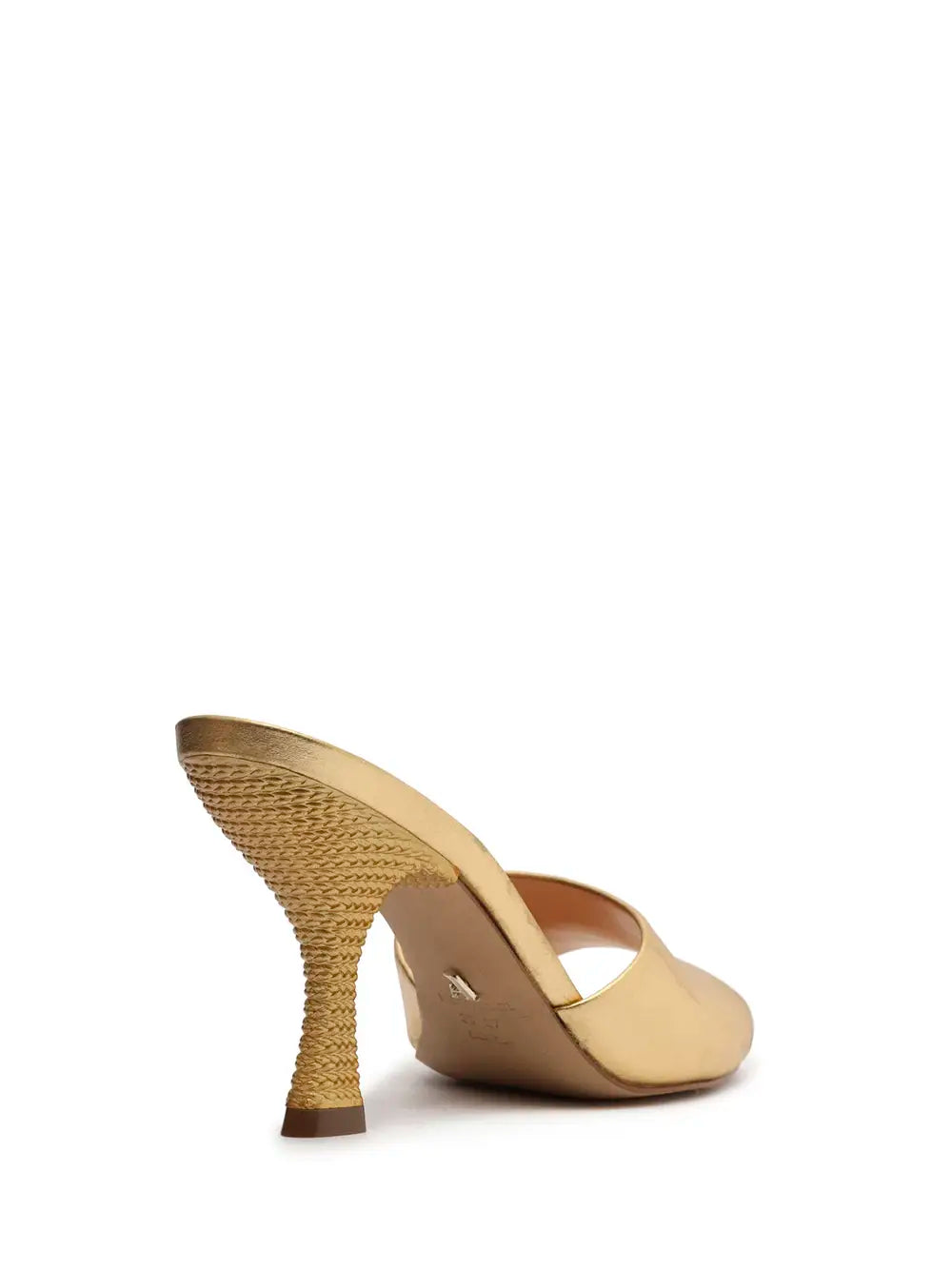 Arezzo Gold Leather Sandal with Medium Stiletto Heel