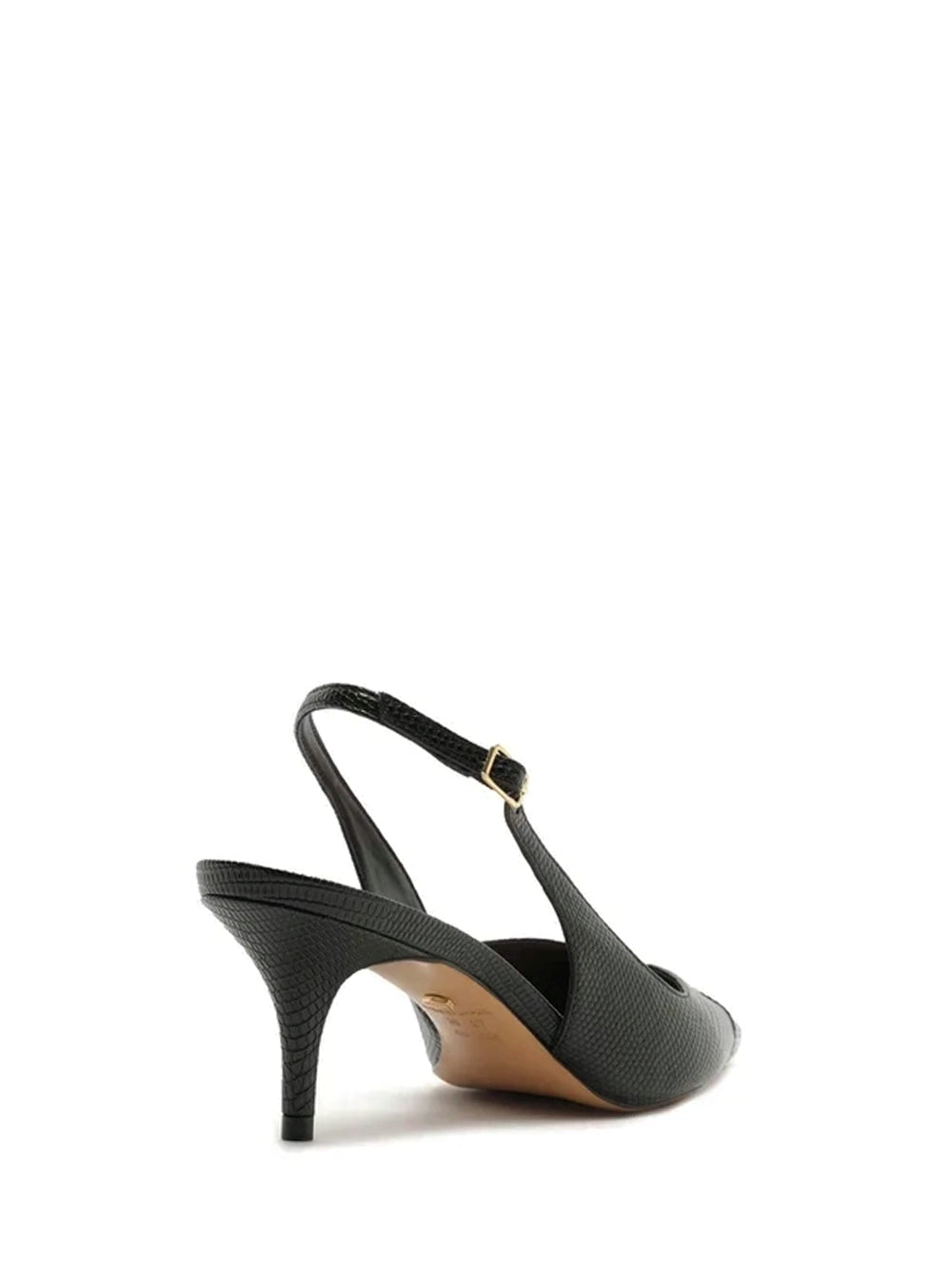 Scarpin Preto em Pele Salto Kitten Slingback