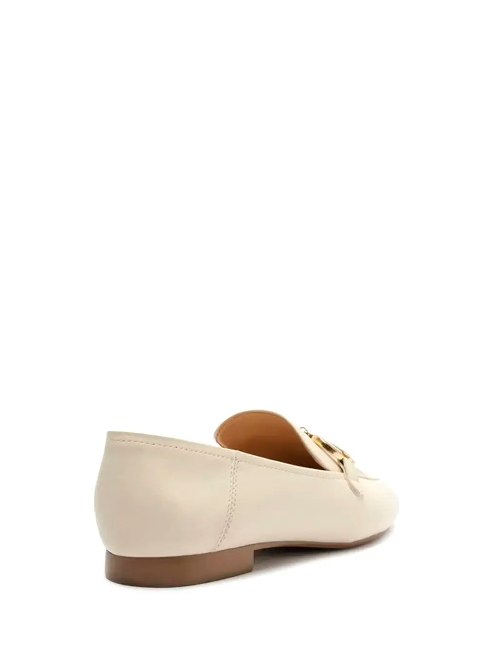Loafer Arezzo em Pele Branca e Pormenor em Dourado