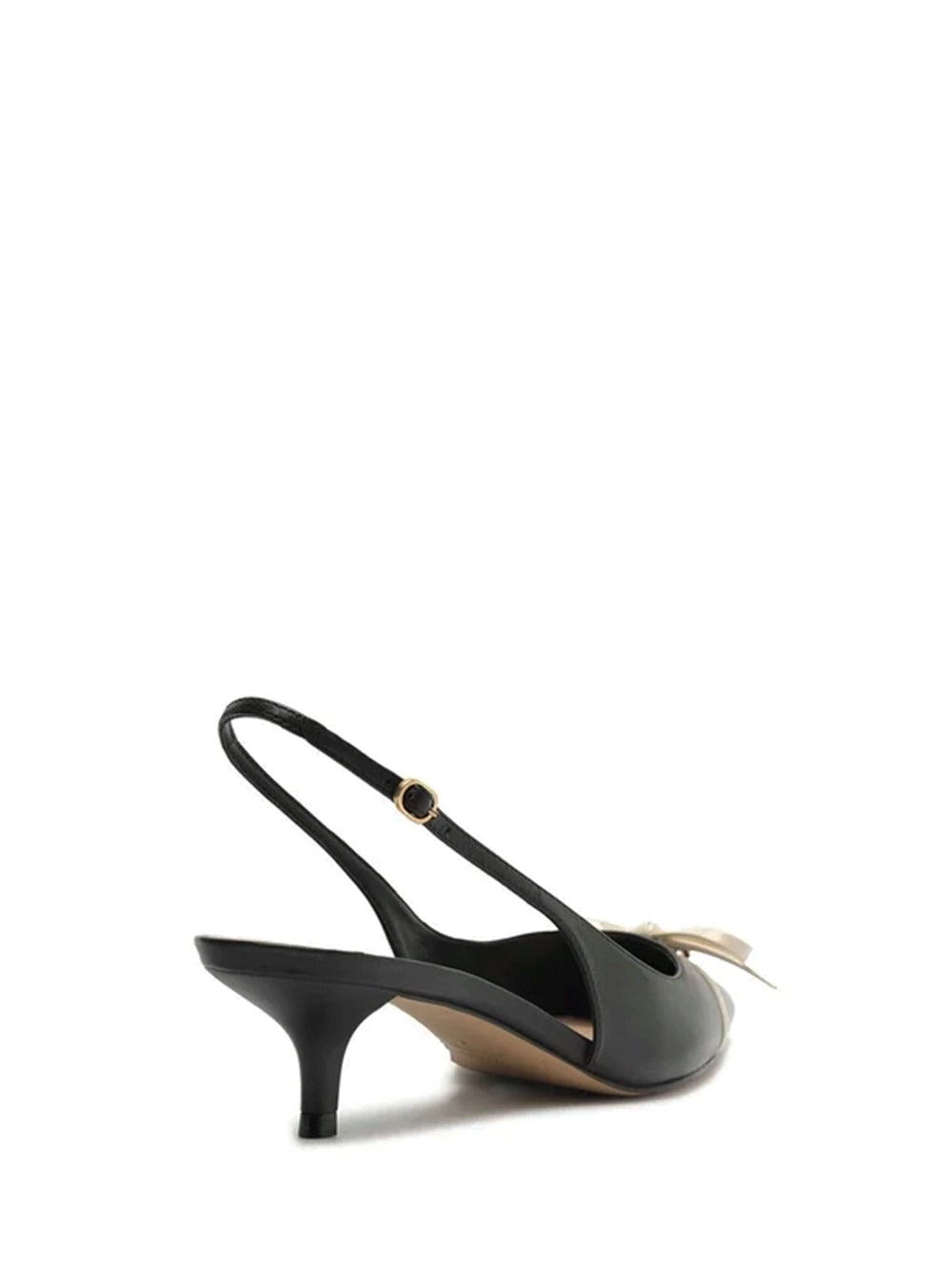 Scarpin Preto em Pele Salto Baixo Slingback