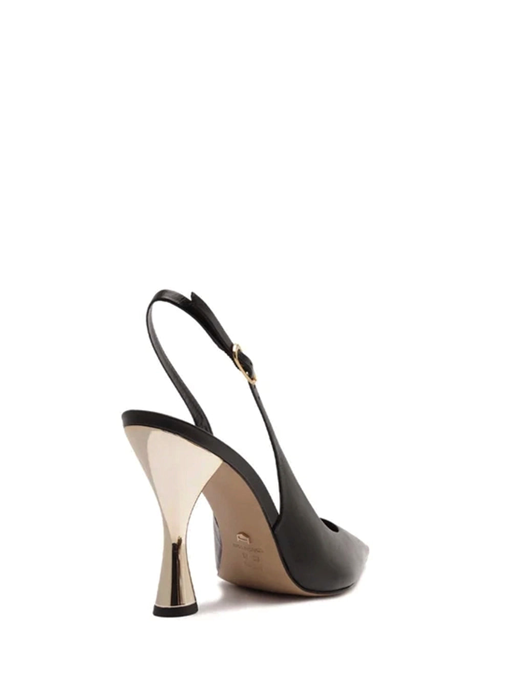 Black Leather Court Shoe with Metal Heel