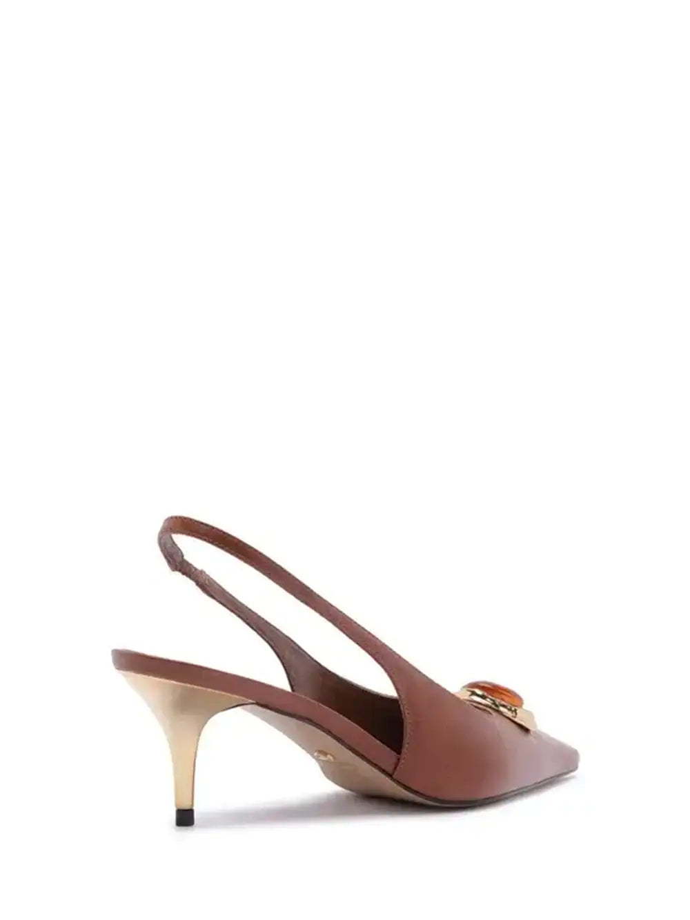 Brown Leather Scarpin with Stone Toe