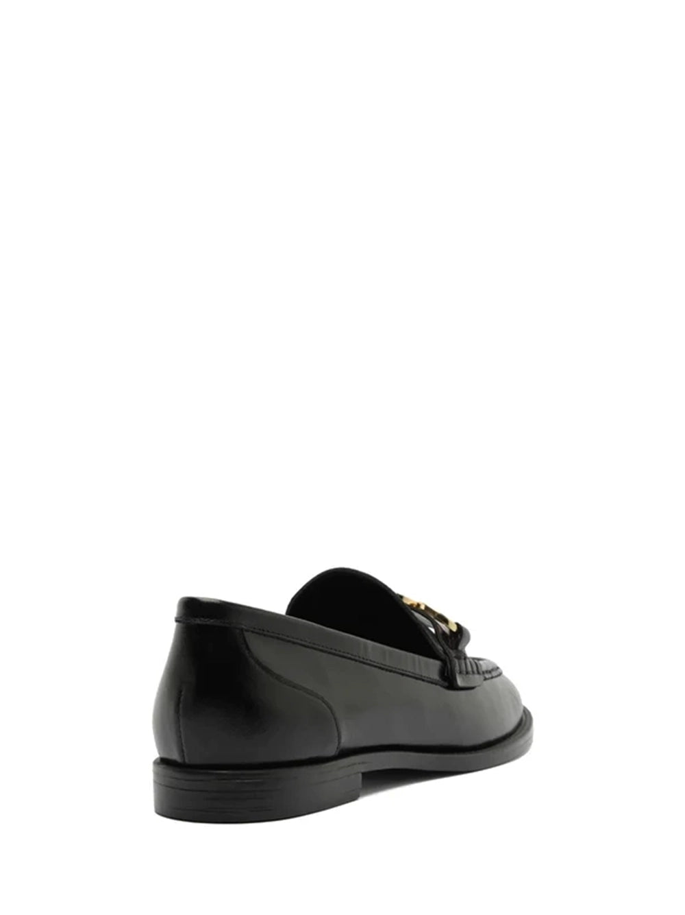 Loafer Arezzo Preto em Pele e Metal