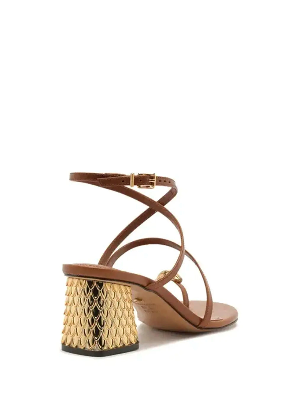 Sandália Arezzo em Pele Camel e Tiras com Metal
