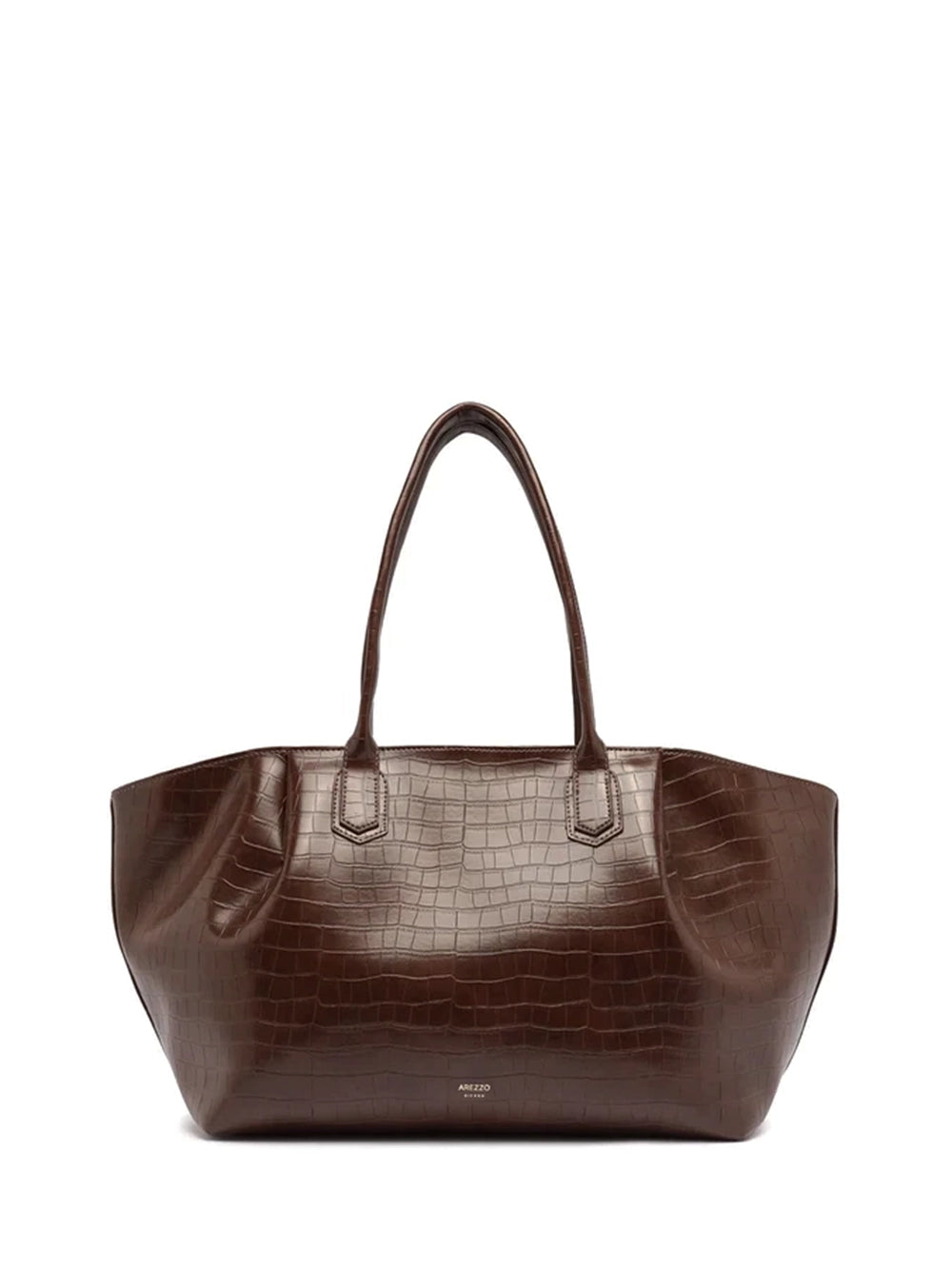 Mala Shopper Arezzo em Pele Castanha Croco