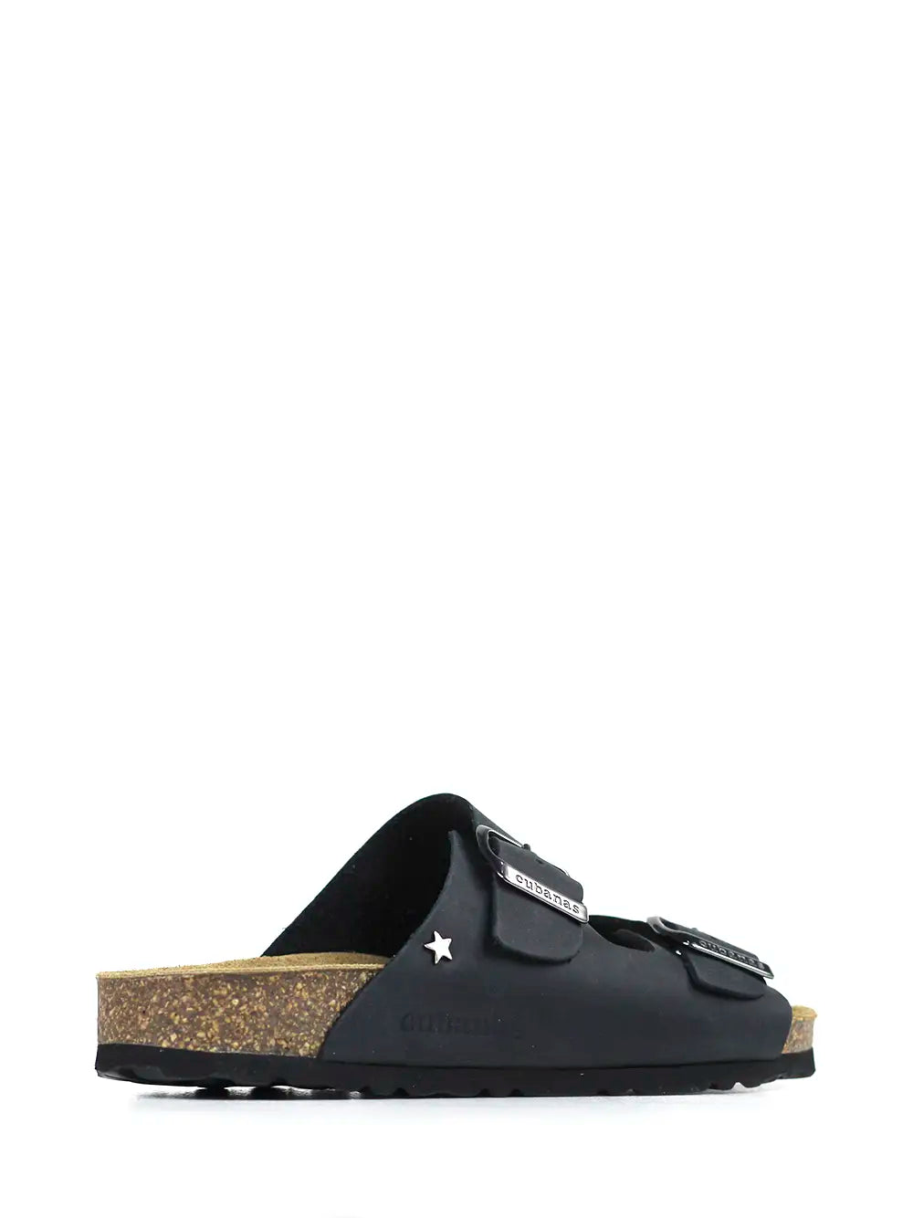 Amália Dark Blue Leather Two-Strap Sandals