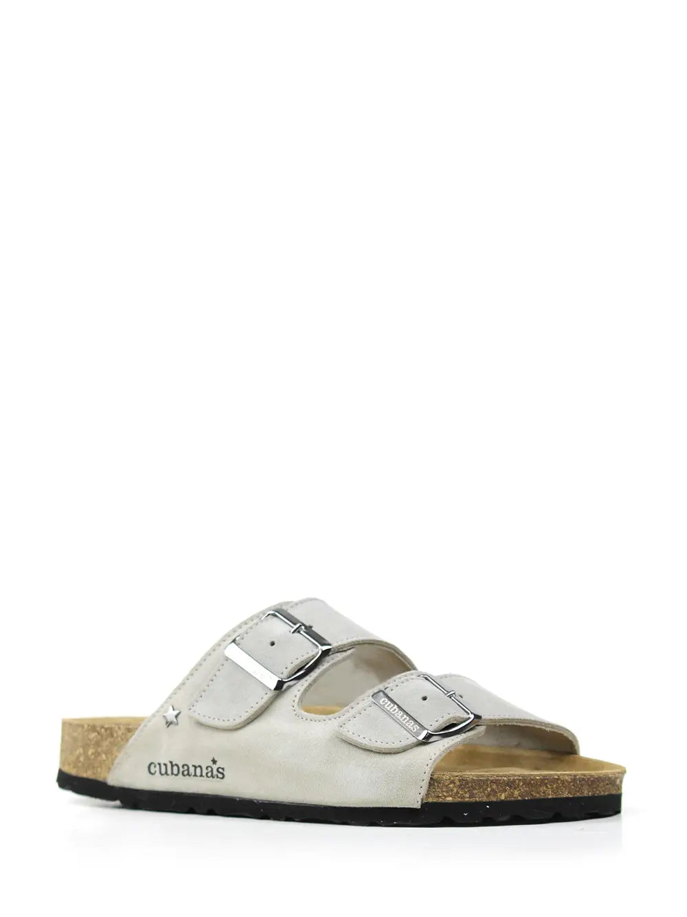 Amália Grey Suede Two-Strap Sandals