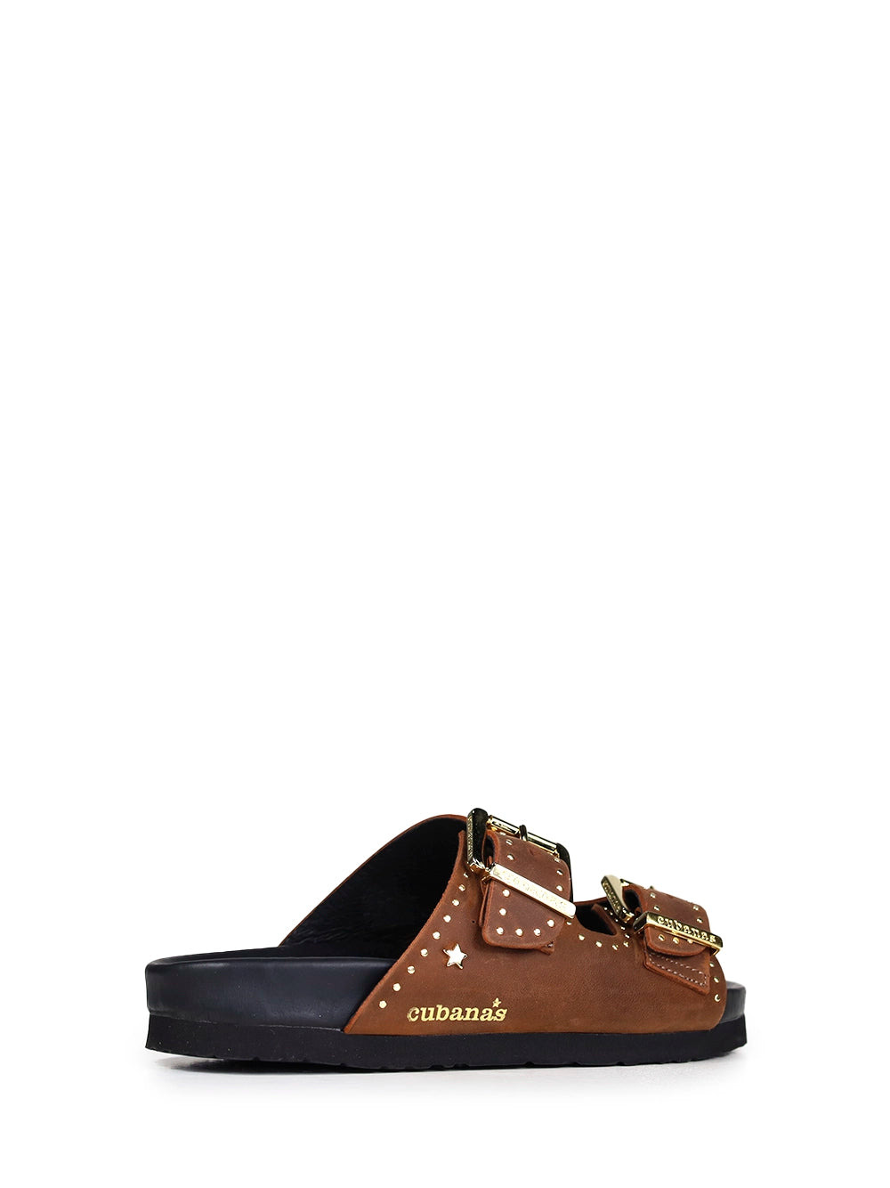 Amália Leather Sandals in Brown with Studs