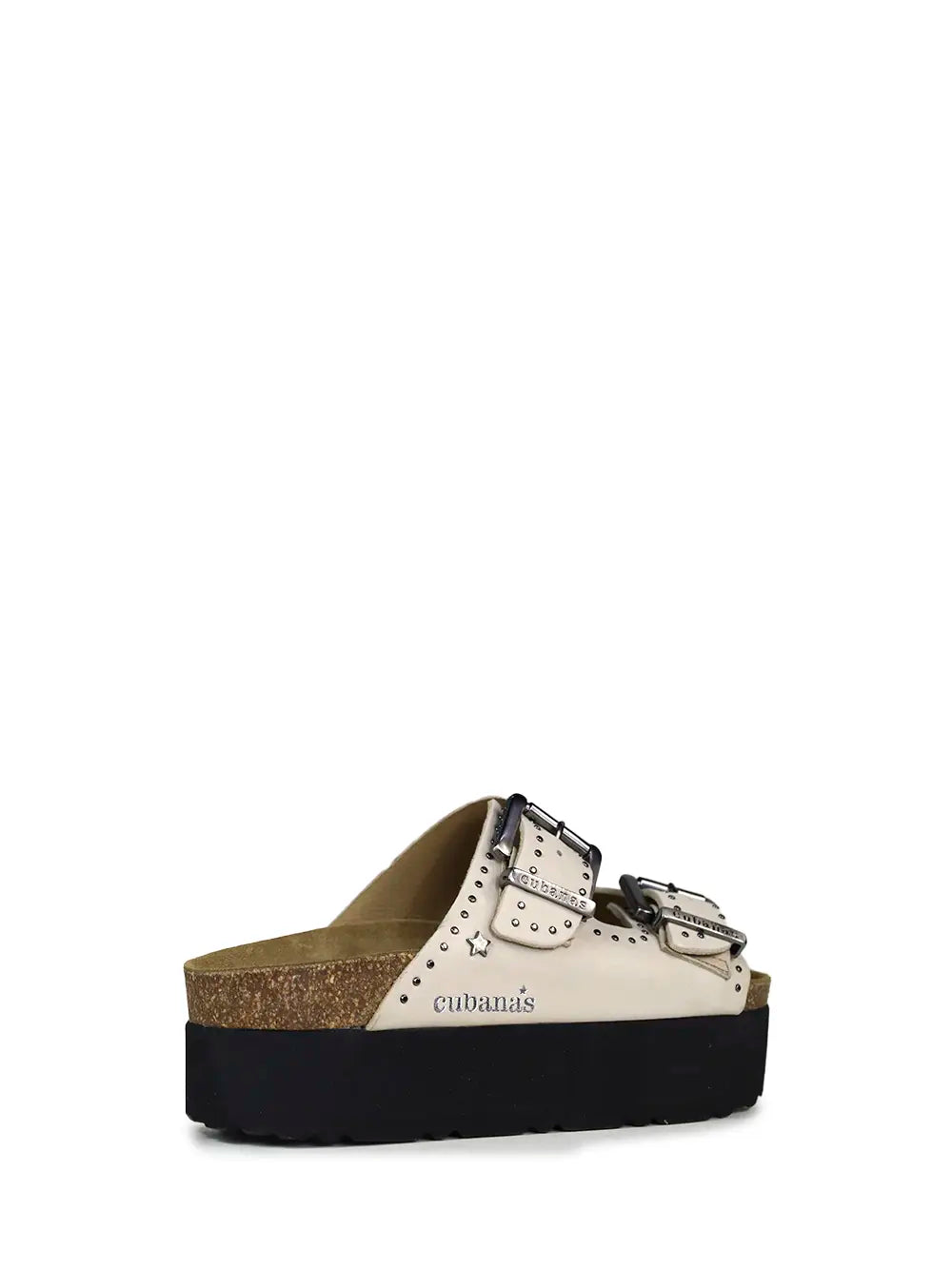 Sandália Amália Plataforma em Pele Off-White e Tachas