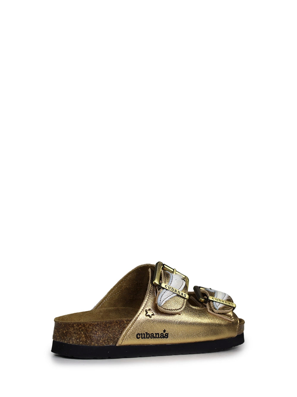 Amália Golden Leather and Fur Sandals