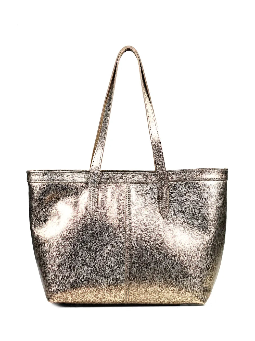 Gold Leather Shopper Bag with Shoulder Strap
