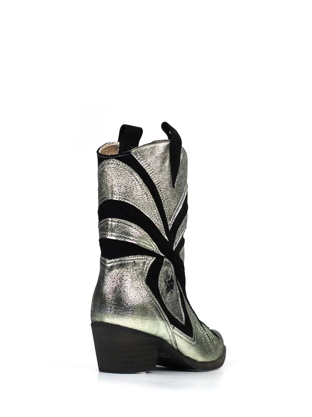 Bota em Pele Prata e Camurça Preta