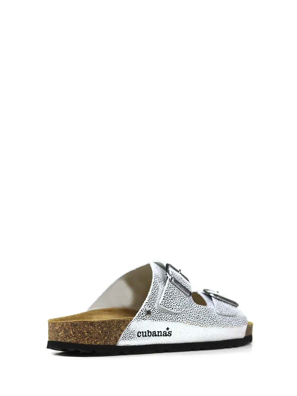 Amália Silver Leather Two-Strap Sandals