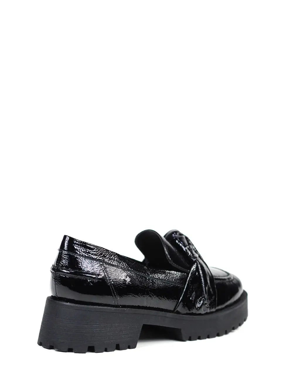 Black Textured Leather Loafer with Lug Sole