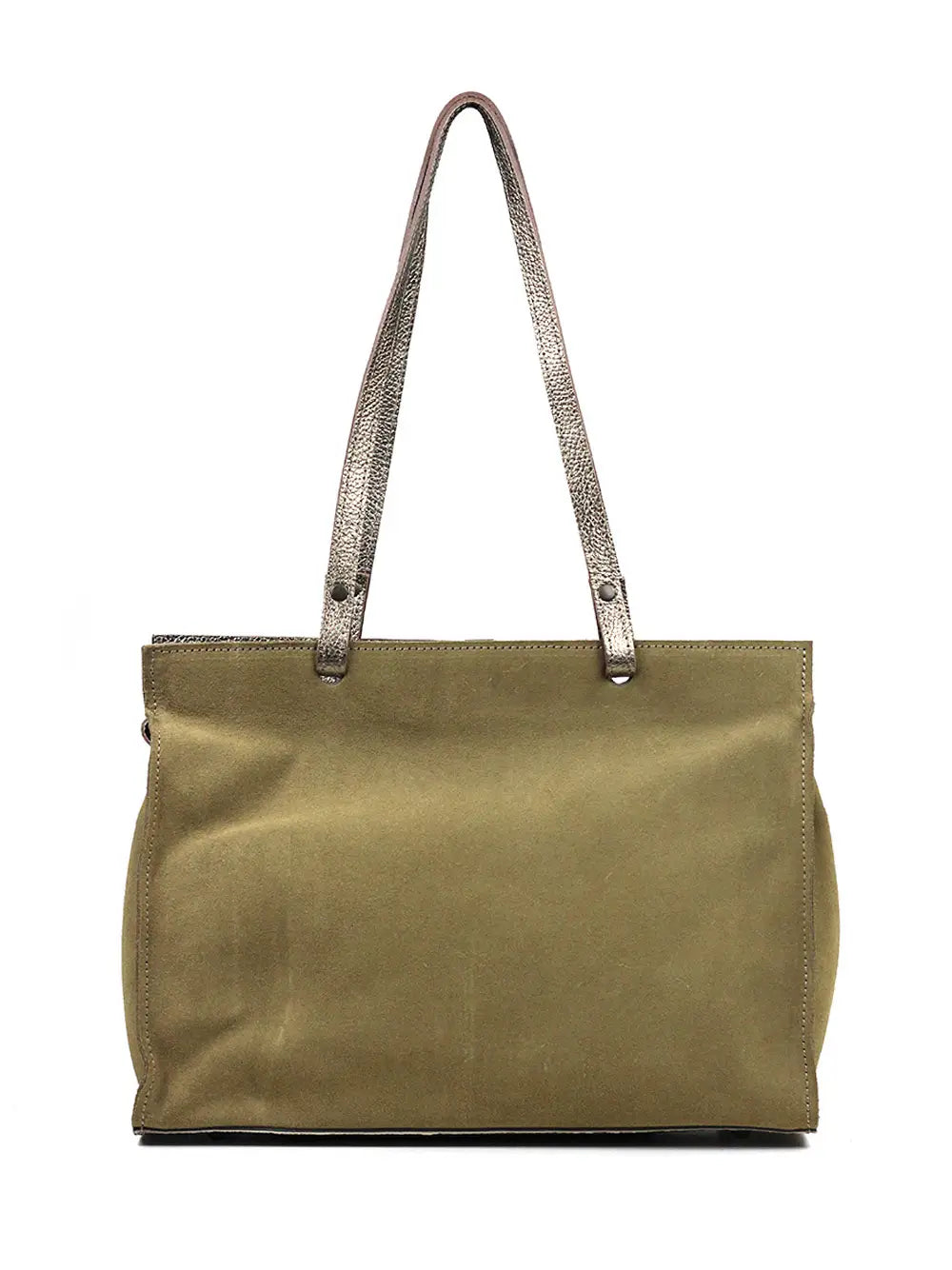Mala em Camurça Beige com Aplicação em Pele Dourada