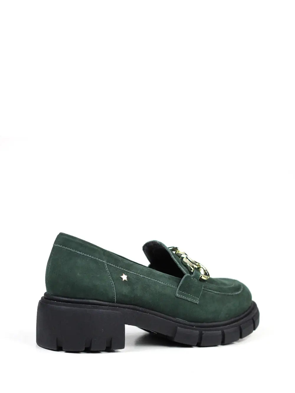 Green Suede Loafers With Lug Sole